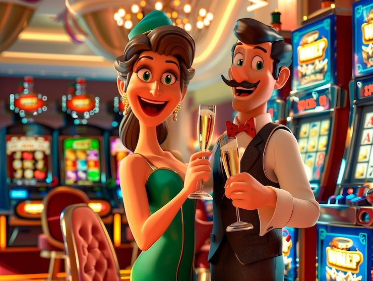 Antarmuka permainan Mesin Arcade dengan tombol taruhan dan layar hasil